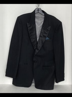 Dior Black Satin Peak-Lapel Tuxedo Jacket with Blue Pocket Square